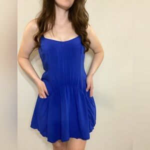 Blue American Eagle mini skater slip dress with pockets. Size small.